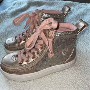 Sparkly Pink and Gold Kids High-Top Sneakers